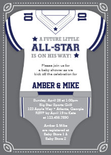 Sports Baby Shower Invitations Zazzle Sports Baby Shower Invitation Football Blue Gray
