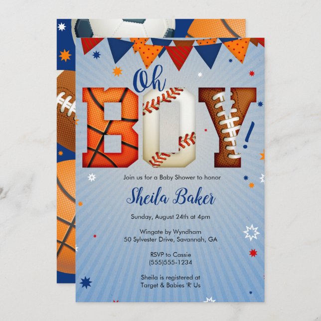 Sports Baby Shower Invitation - Sports All Star (Front/Back)