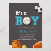 Sports Baby Shower invite Its a boy Blue brown (Front/Back)