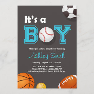 Sports Baby Shower invite Its a boy Blue brown