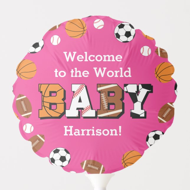 Sports Baby Shower Pink Girl Balloon (Front)