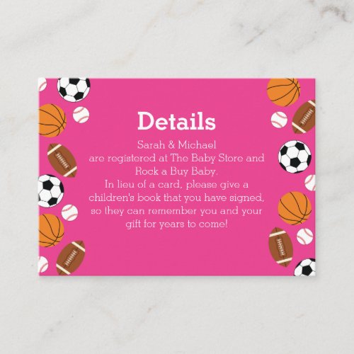 Sports Baby Shower Pink Girl Enclosure Card