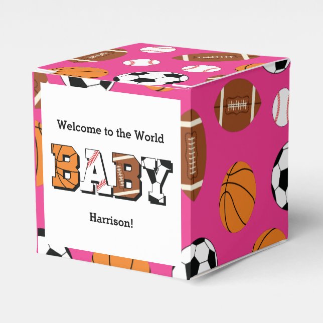 Sports Baby Shower Pink Girl Favor Boxes (Front Side)