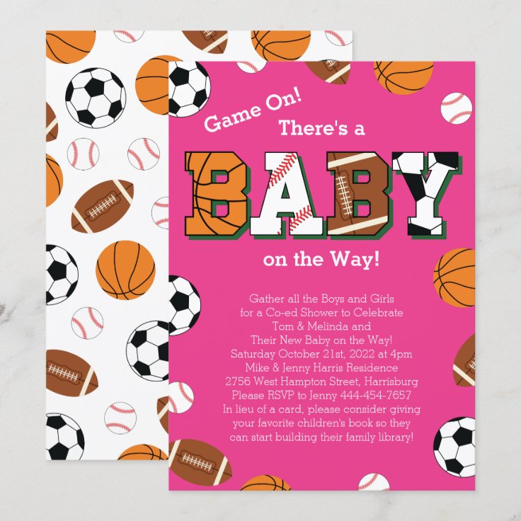 Sports Baby Shower Pink Girl Invitation Zazzle