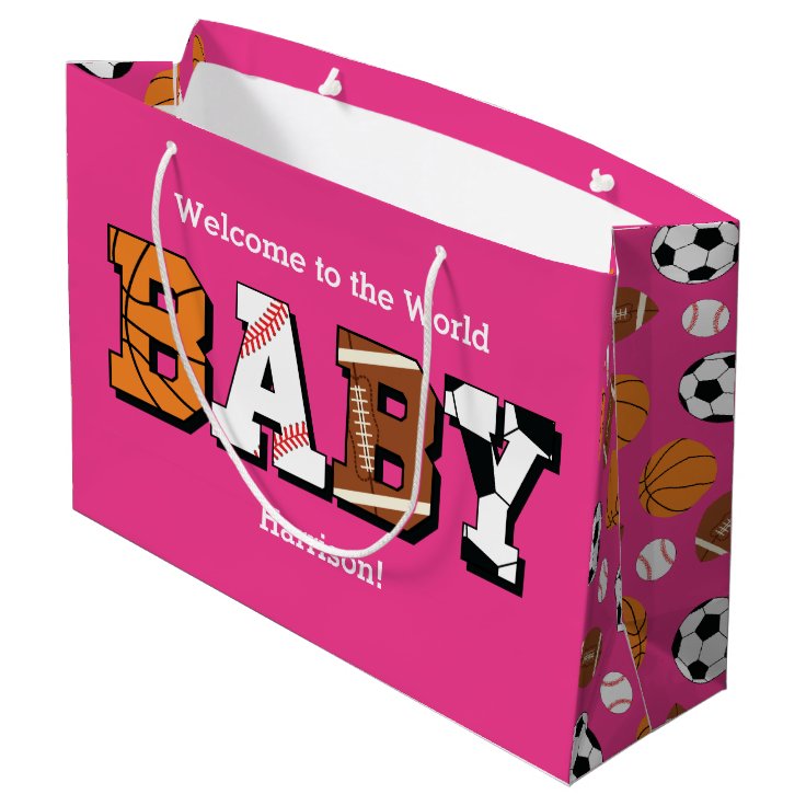 Sports Baby Shower Pink Girl Large Gift Bag Zazzle
