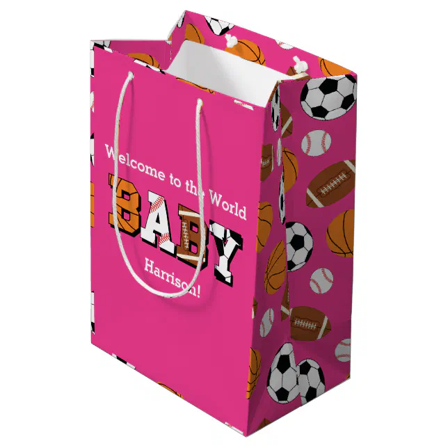 Sports Baby Shower Pink Girl Medium Gift Bag Zazzle