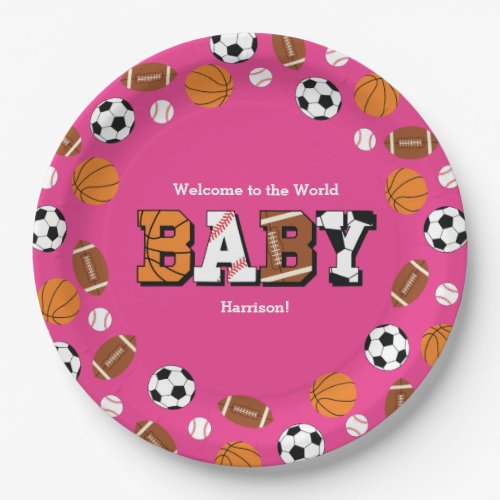 Sports Baby Shower Pink Girl Paper Plates