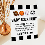 Sports Baby Sock Hunt Baby Shower Game Sign<br><div class="desc">This is a baby sock hunt baby shower game sign. Place baby socks around the baby shower and have guests hunt for them. Whoever finds the most socks, wins! fun baby shower game, sports boy baby shower, physical baby shower games, game sign, baby shower activity, baby shower activities, football soccer,...</div>