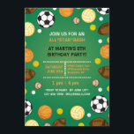 Sports Background Invitation<br><div class="desc">The perfect invitation for your little "All Star's" birthday celebration. The green background features an array of balls. Designed by Freepik. The card is easy to customize with your wording, font, font color, paper shape options and choice of six paper types.Not exactly what you're looking for? All our products can...</div>
