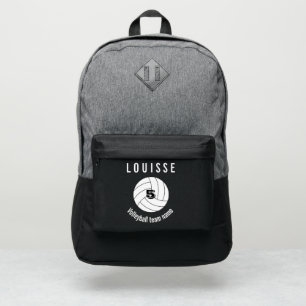 sports backpack monogrammed volleyball black white
