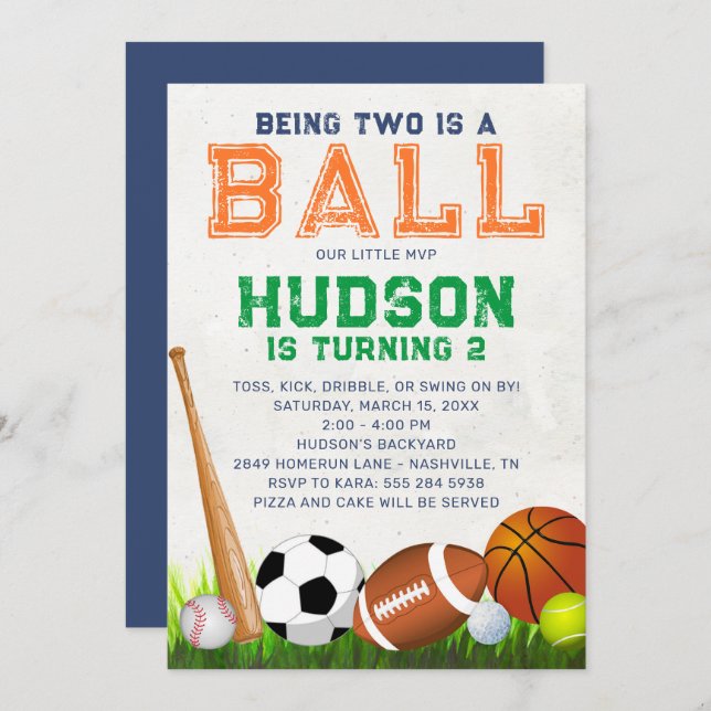 Sports Ball Birthday Party Invitation (Front/Back)