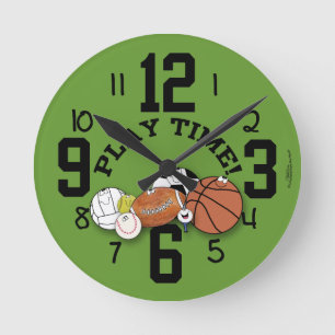 Sports Ball Characters-Play Time Round Clock