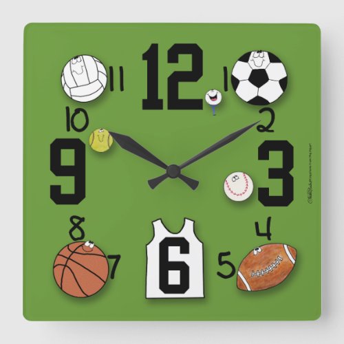 Sports Ball Characters_Sports Equipment Square Wall Clock