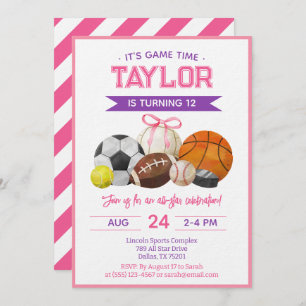 Sports Ball Games Birthday Party Invitation