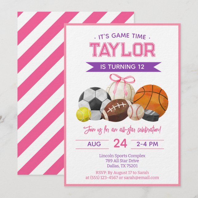 Sports Ball Games Birthday Party Invitation (Front/Back)