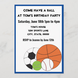 Sports Ball Games Personalize Birthday Invitation
