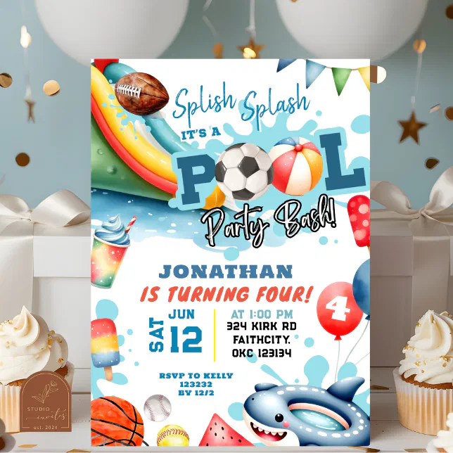 Sports Ball Pool Birthday Party Invitation | Zazzle