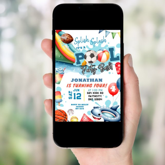 Sports Ball Pool Birthday Party  Invitation (Front Digital)