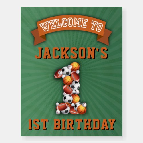 Sports Balls 1st Birthday welcome sign