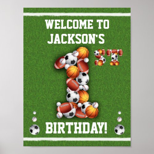 Sports balls 1st Birthday Welcome Sign