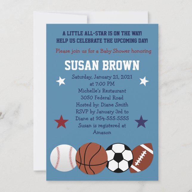 Sports Balls All Star Baby Shower Invitation  (Front)