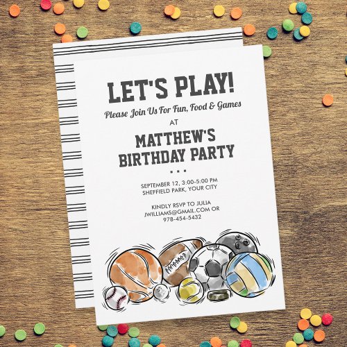 Sports Balls Athletic Birthday Party Invitation