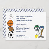 Sports Balls Birthday Party Invite for kids (Front/Back)