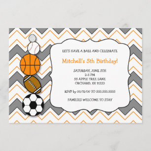 Sports balls birthday party invites
