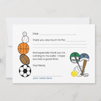 Sports Balls Birthday Party Thank you note Card