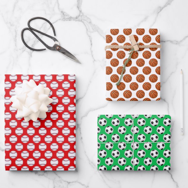 Sports Balls Birthday Wrapping Paper Sheets (Front)