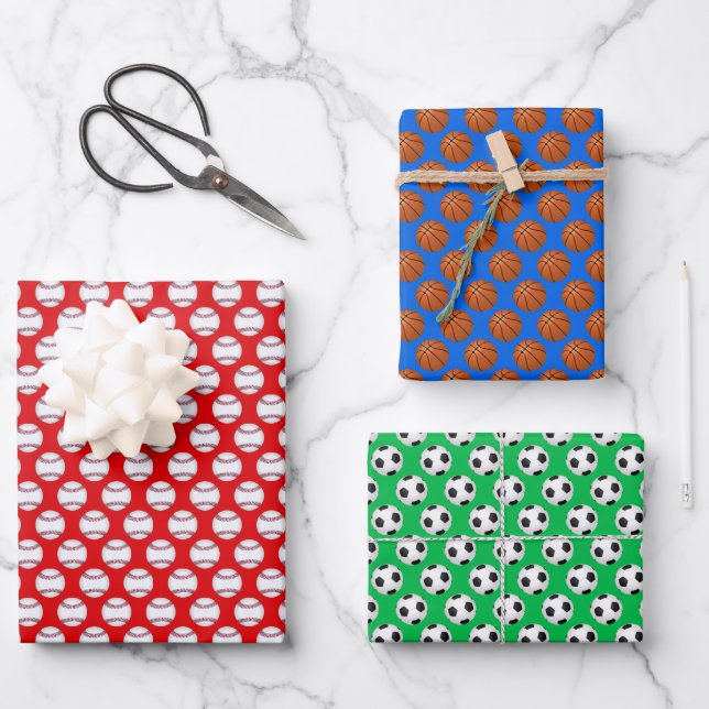 Sports Balls Birthday Wrapping Paper Sheets (Front)