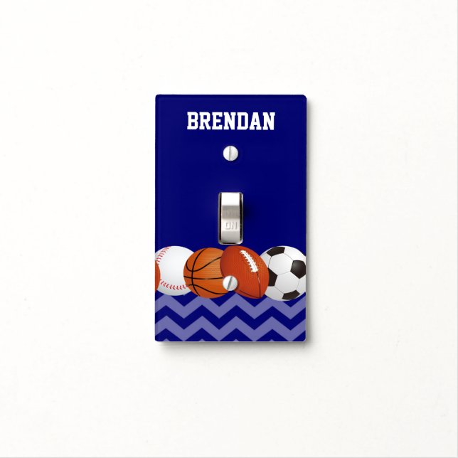 Sports Balls Blue Personalized Light Switch Cover (In Situ)