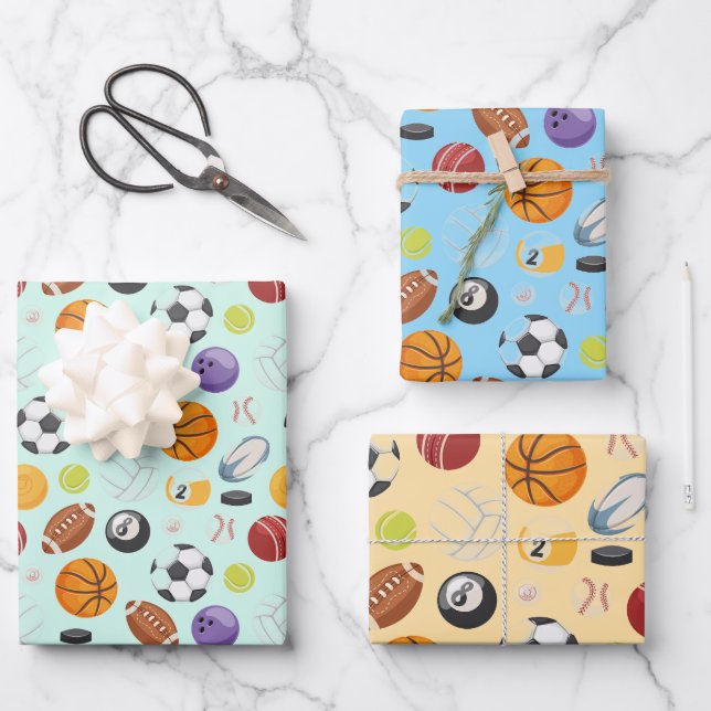 Sports Balls Design Wrapping Paper Sheets (Front)
