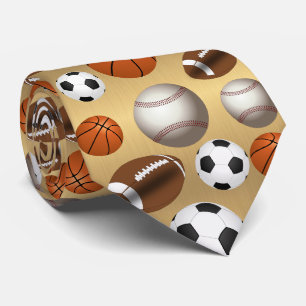 Sports Balls Football Futbol Black and White Gold Neck Tie