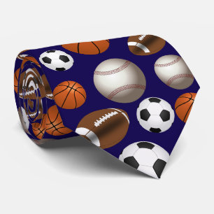 Sports Balls Football Futbol Black and White Gold Neck Tie
