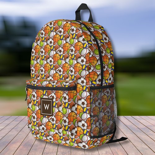Sports Balls Pattern Personalized Monogram Printed Backpack