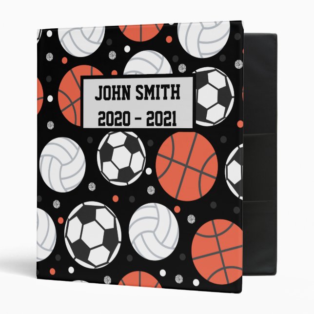 Sports Balls Personalized School 3 Ring Binder (Front/Inside)