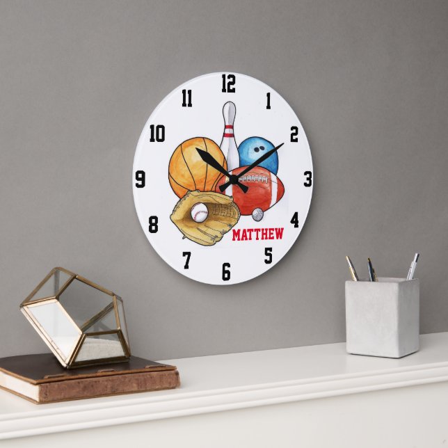 Sports Balls Personalized Wall Clock (Office)