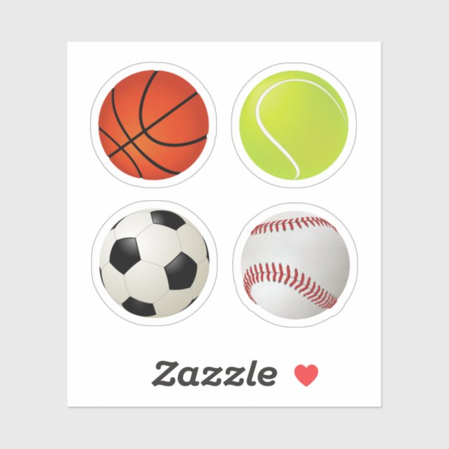 Sports Balls Set Basketball Tennis Soccer Baseball Sticker (Sheet)