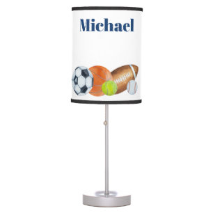 Sports Balls Watercolor Custom Name Monogram Table Lamp