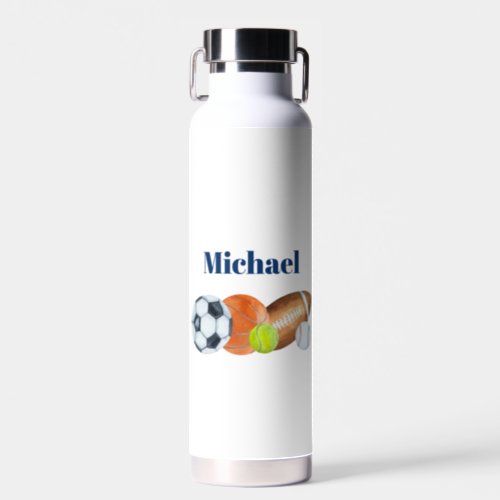 Sports Balls Watercolor Custom Name Monogram  Water Bottle