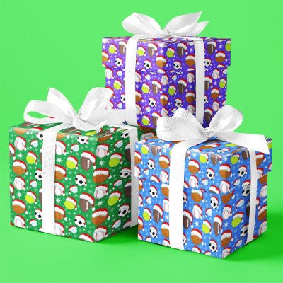 Sports Balls Wearing Santa's Hat Christmas Pattern Wrapping Paper Sheets