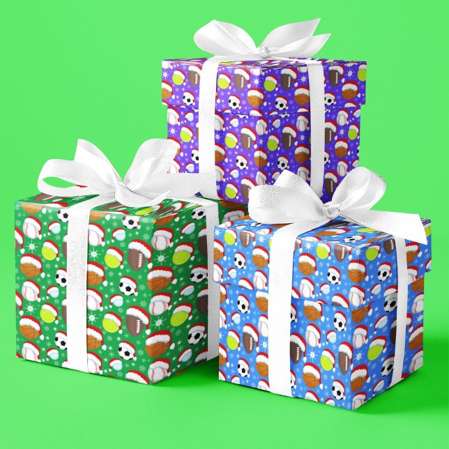 Sports Balls Wearing Santa's Hat Christmas Pattern Wrapping Paper Sheets (Creator Uploaded)