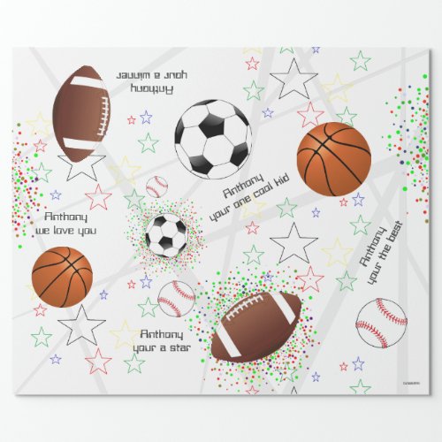 Sports Balls with Stars _ Gift Wrap HAMbWG