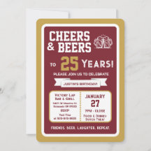 Sports Bar Birthday Cheers and Beers to 25 Years 