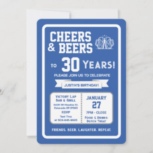 Sports Bar Birthday Cheers and Beers to 30 Years  Invitation
