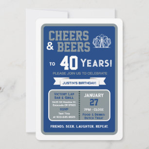 Sports Bar Birthday Cheers and Beers to 40 Years Invitation
