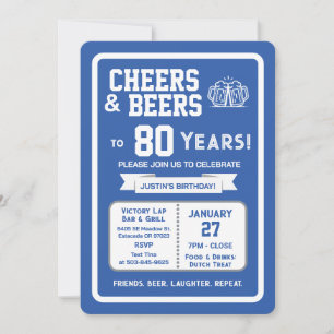 Sports Bar Birthday Cheers and Beers to 80 Years  Invitation