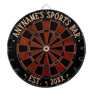 Sports Bar - Black & Rustic Brown Faux Wood Style Dart Board