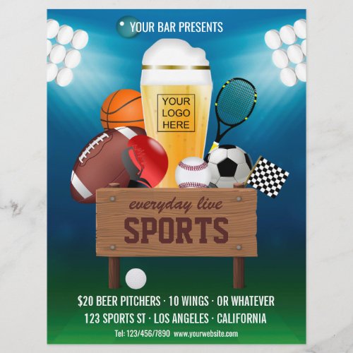 Sports Bar Event Promo Menu add photo and logo Flyer